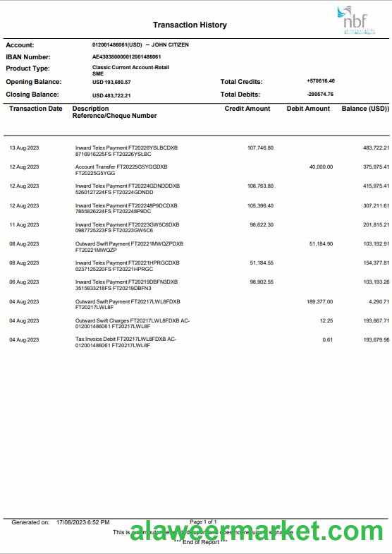 UAE NBF bank statement Word and PDF template